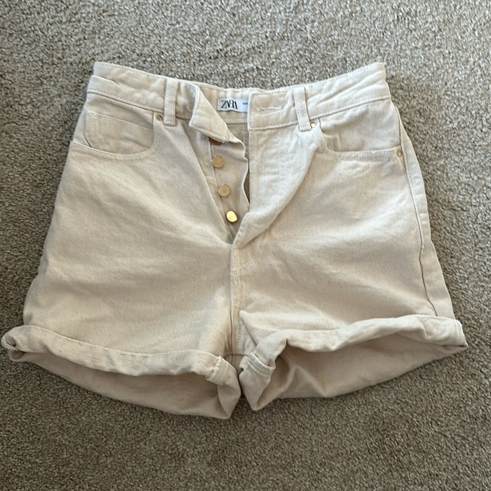 Zara high waisted cream denim shorts